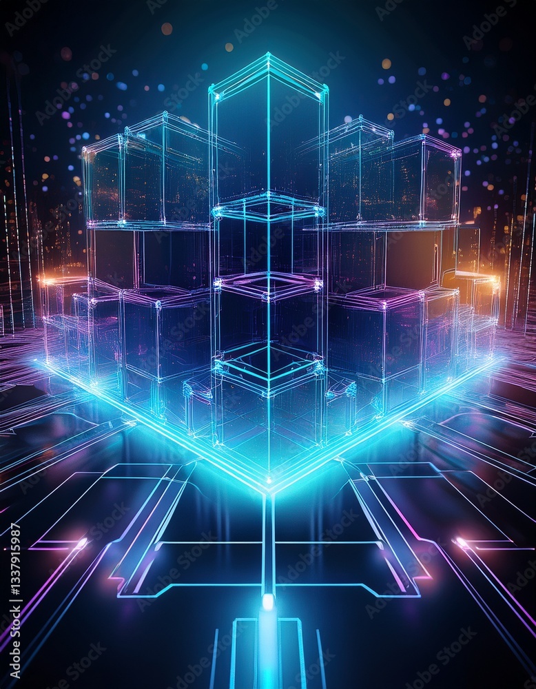 Futuristic metaverse digital cubes block technology network connection concept, Futuristic metaverse digital cubes block technology network connection concept,