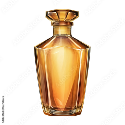 Empty amber glass bottle for cosmetics, isolated on transparent background 