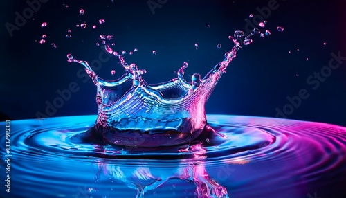 blue water splash with neon pink and purple reflections