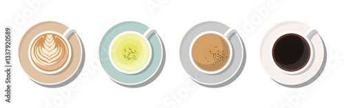 coffee cup art top view set flat design