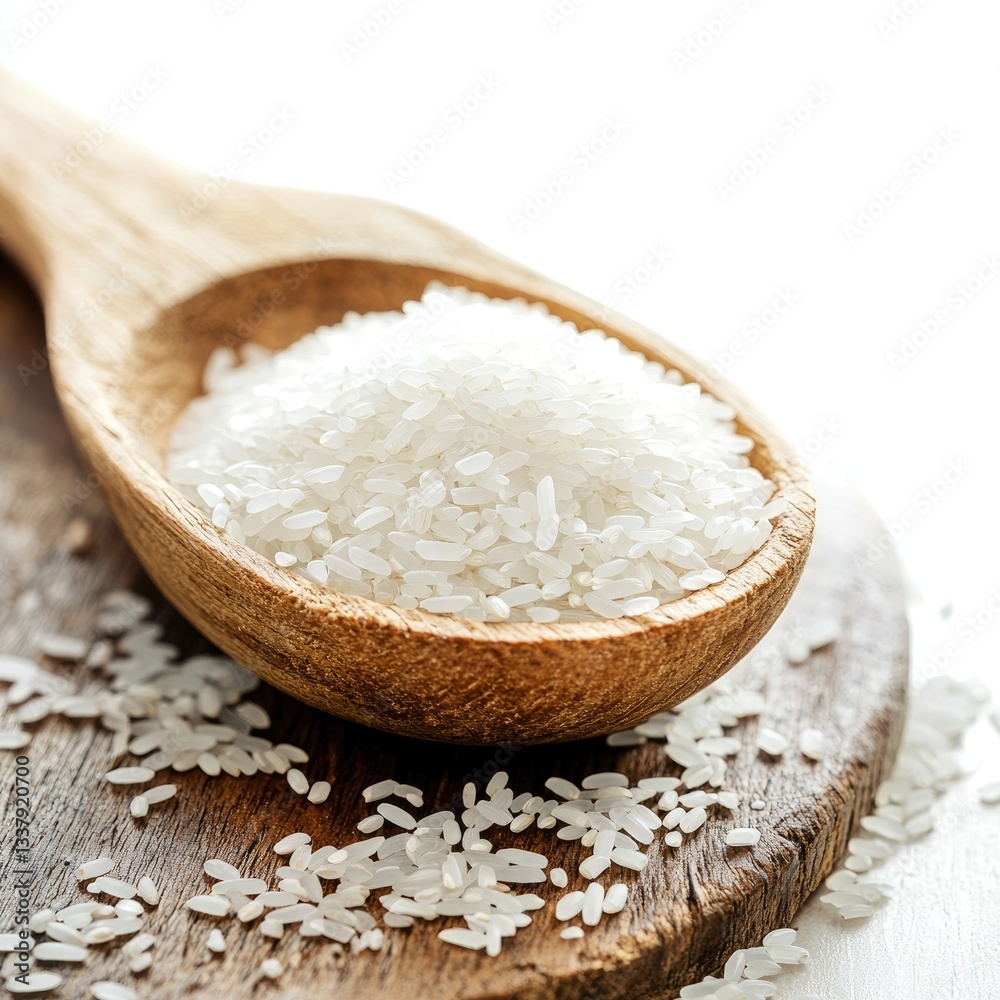 Wooden Table with Sprinkled Rice in Warm Tones Wooden Table with Sprinkled Rice in Warm Tones