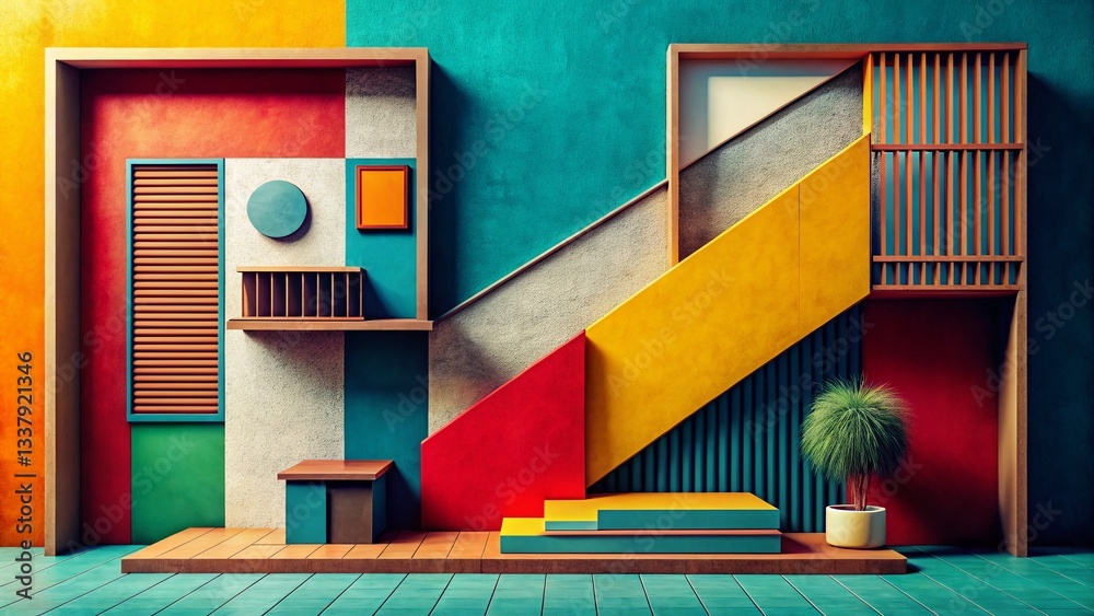 Φωτογραφία Vintage Geometric Abstract Art: Vivid Colors & Bold Shapes - Stock Photo