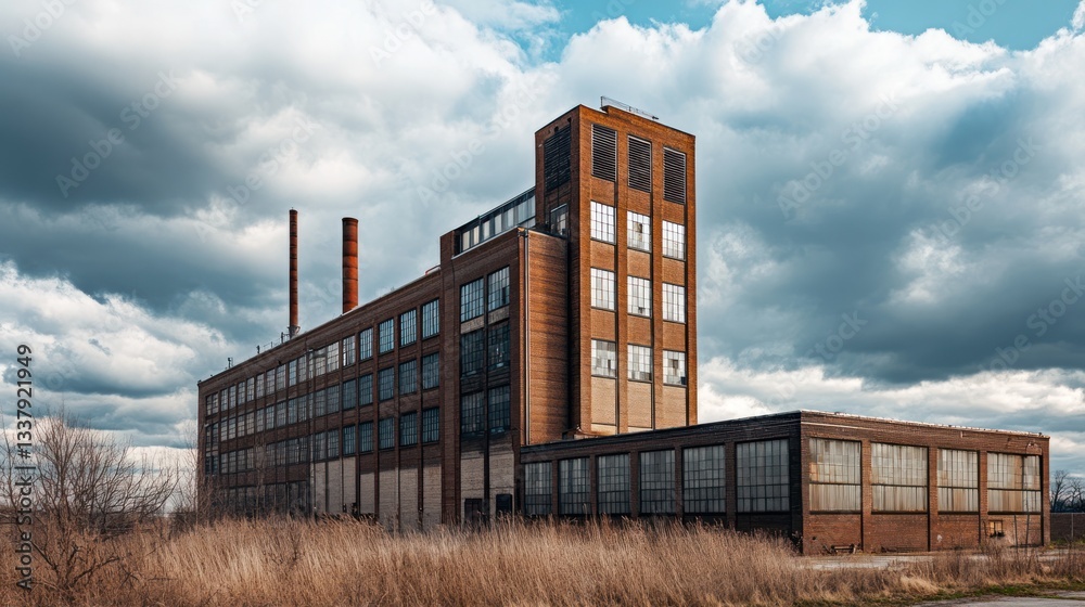 Derelict brick factory building under a dramatic sky. Derelict brick factory building under a dramatic sky.
