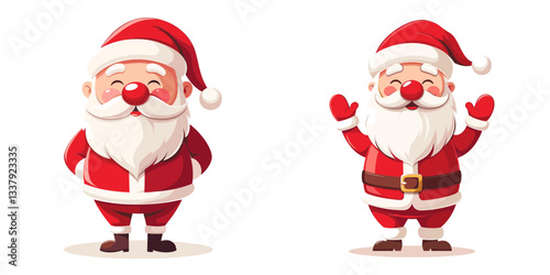 Cheerful Santa Claus characters in festive attire vector bring merry holiday joy, showcasing yuletide spirit in every curve.