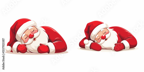 Cheerful Santa Claus sleeping peacefully vector evokes festive dreams in a silent night sketch.