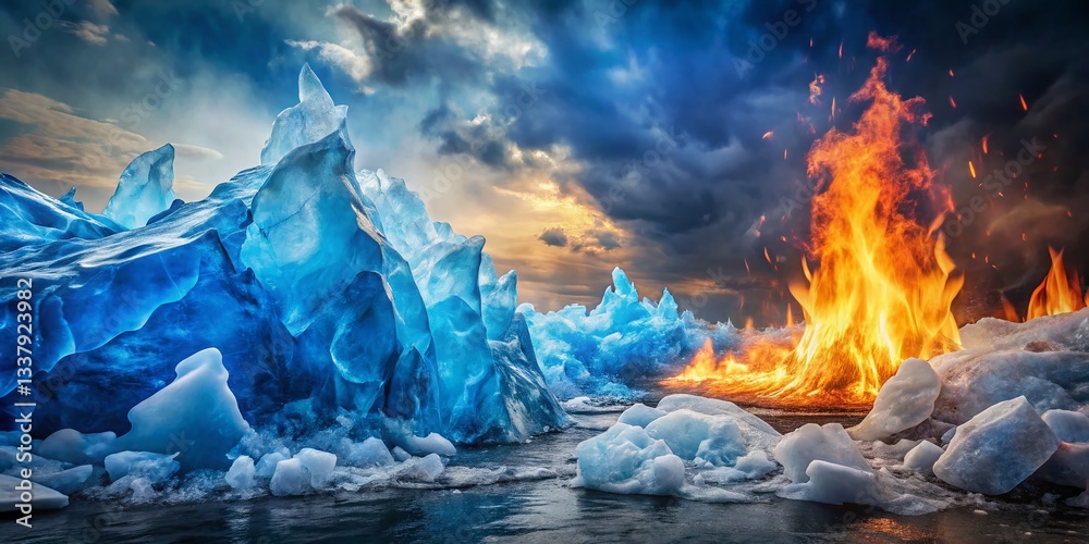 Naklejka premium Vintage Ice Fire Clash: Passion vs. Introspection Stock Photo