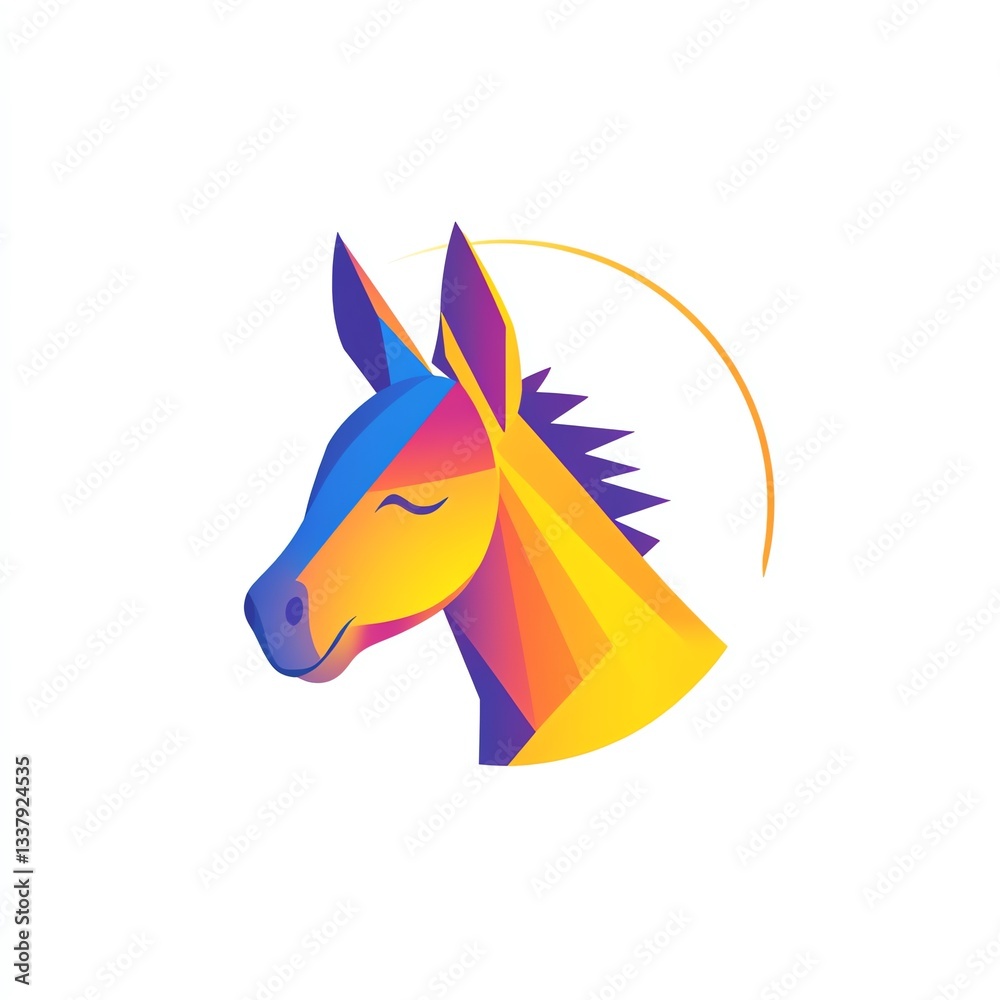 Fototapeta premium VibrantDonkeyPortraitLowPolyArtStylePeacefulExpression