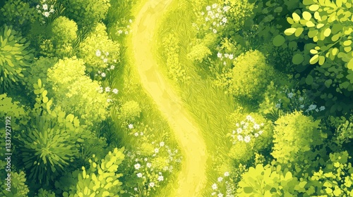 Aerial View of a Winding Path Through a Lush Green Forest