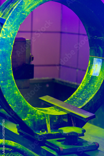 Inspector Performing a System Performance Test Using Magnetic Particle Testing Equipment Under UV Light in an Industrial Setting