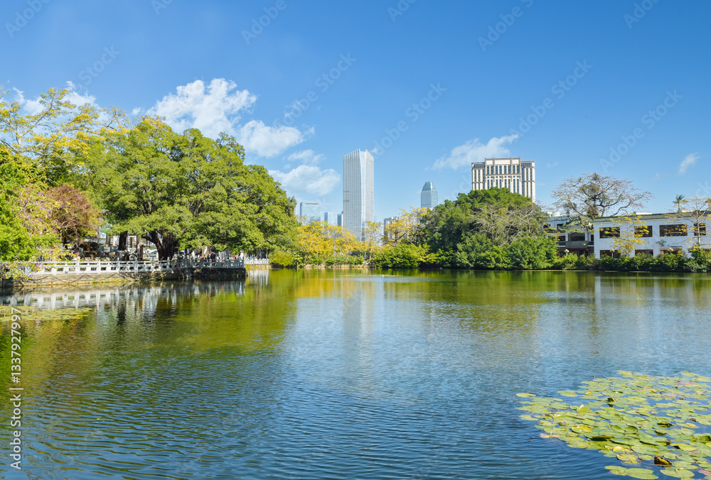 Fototapeta premium January scenery of Huizhou West Lake tourist area in Huizhou, Guangdong, China