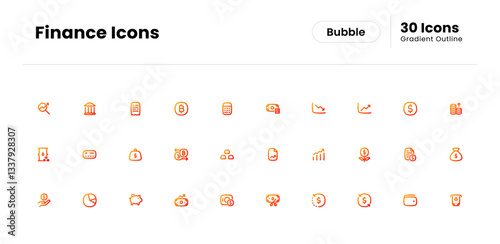 Finance Icon Set. Money, Investment, Profit, Savings, Expense, Income, Debt, Credit, Loan, Tax, Asset, Equity, Wealth, Balance, Payment. Vector Gradient Outline Icon Illustration