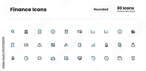 Finance Icon Set. Money, Investment, Profit, Savings, Expense, Income, Debt, Credit, Loan, Tax, Asset, Equity, Wealth, Balance, Payment. Vector Outline Mix Icon Illustration