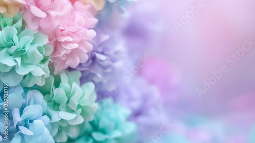 Pastel Flower Background  Soft Hydrangea Blooms  Spring Colors  Bokeh