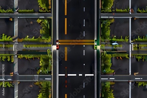 Aerial View of Road with Forrest Beside
