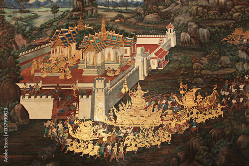Photography The murals stories about buddhism in Wat Phra Si Rattana Satsadaram (Wat Phra Ka