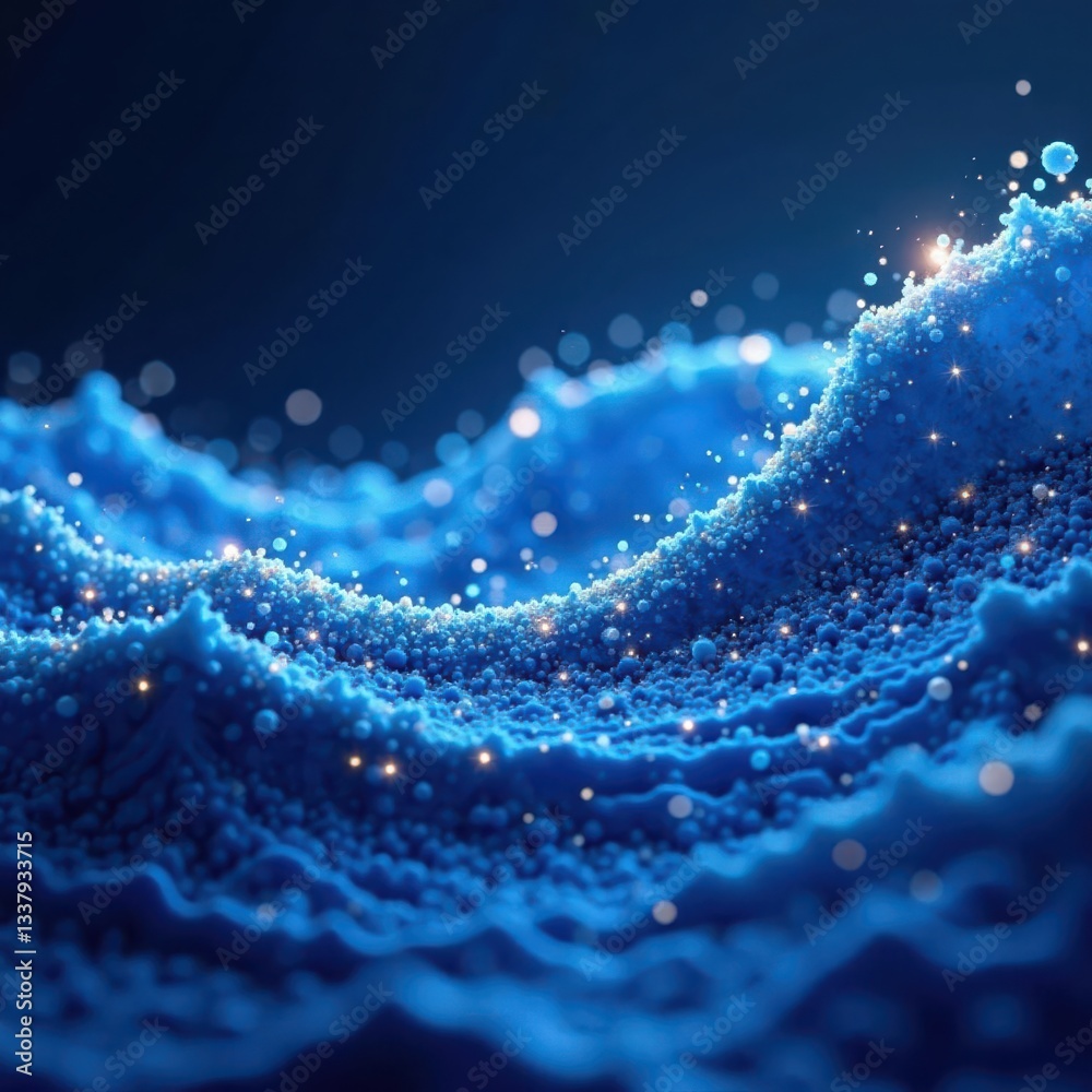 Abstract blue wave, shimmering particles, dynamic flow , shine, ocean Abstract blue wave, shimmering particles, dynamic flow , shine, ocean