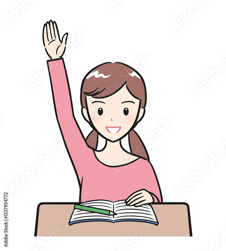 授業中に積極的に手を挙げる小学生の女の子