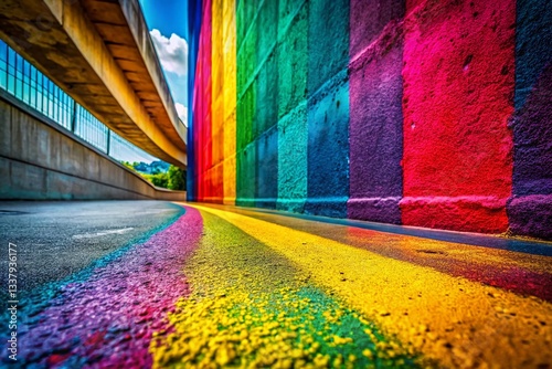 Vivid Color Splashes on Textured Concrete: Abstract Urban Architectural Art