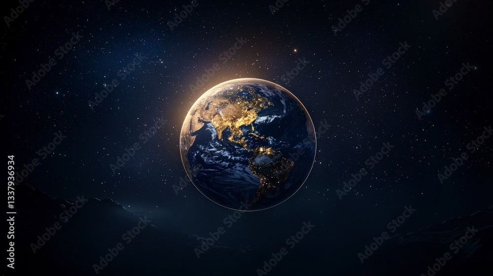 Fototapeta premium Stunning Earthrise Planet Earth from Space Night View Celestial Background