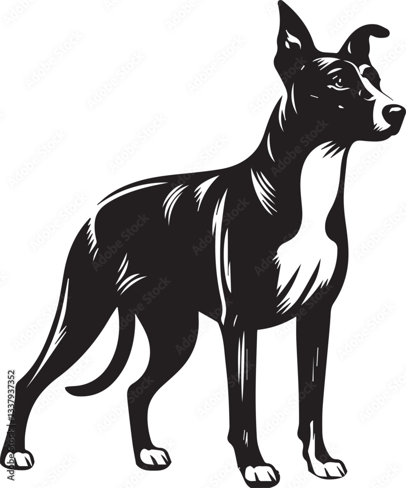 Obraz premium Black and White Vector Dog Illustration | High-Quality Pet Silhouette Art