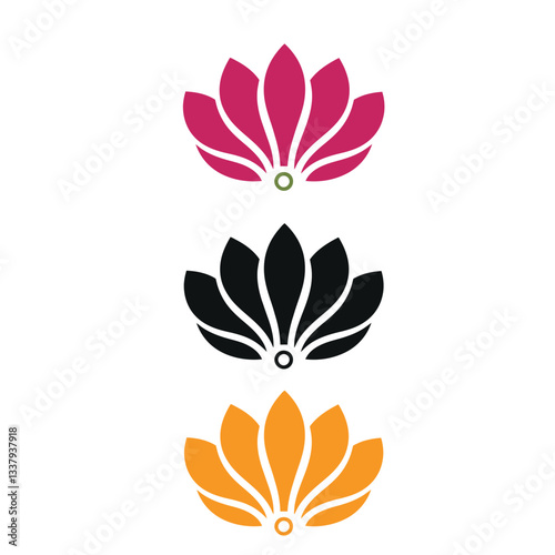 Vector logo set of lotus flowers, lotus icons, stylized lotus designs, esport vector logo floral elements on white background, colorful lotus flower emblems, decorative lotus patterns