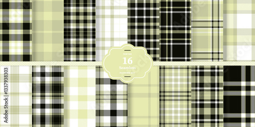 Cream Bisque Seamless Tartan with Metallic Gold accents Textile Design Set of 16