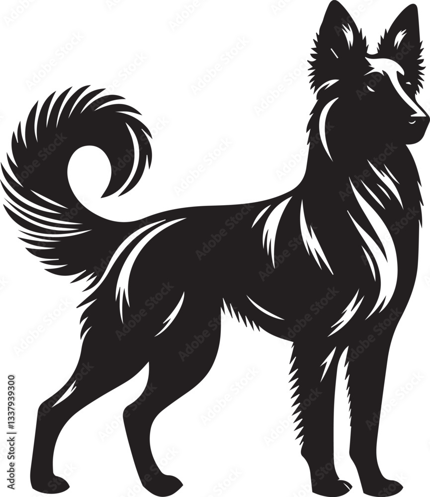 Fototapeta premium Black and White Vector Dog Illustration | High-Quality Pet Silhouette Art