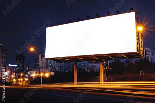 Large blank billboard middle city night