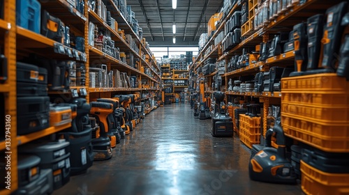 Extensive Hardware Store Inventory: Aisle of Power Tools and Equipment