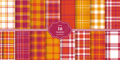 Pastel Buttercream and Cream Bisque Seamless Tartan Textile Design Set of 16