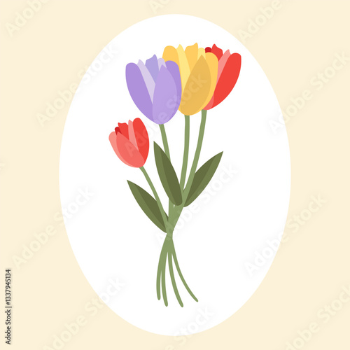 Bouquet of tulips in a cut-out circle