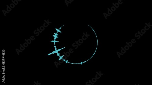 Bright soundwave music glowing radial or circular equalizer in neon blue colors with alpha layer.
