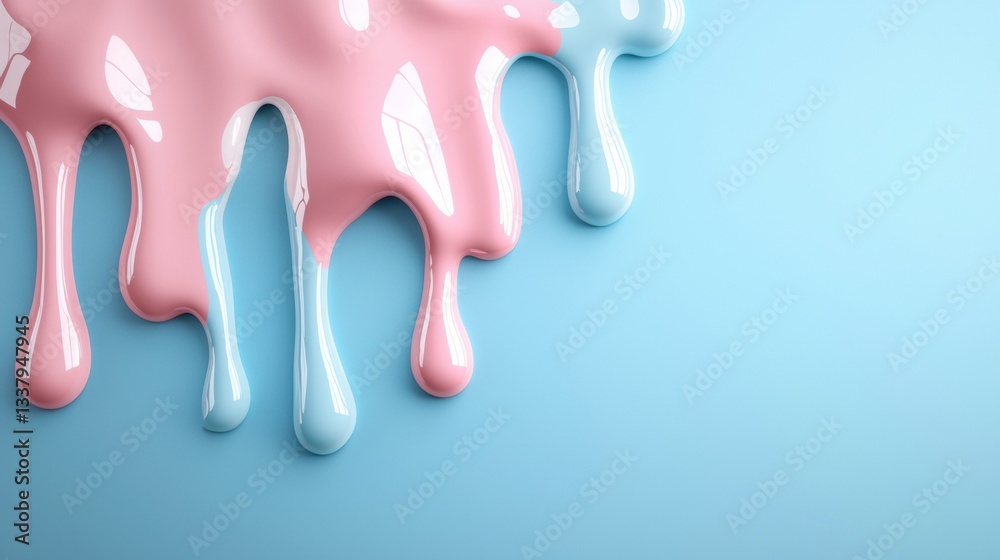 Dripping pastel paint on a blue surface. Dripping pastel paint on a blue surface.