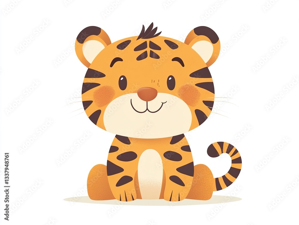 A delightful tiger illustration in vector art, its expressive face and perky ears giving it a fun and friendly personality, set against a pure white backdrop A delightful tiger illustration in vector art, its expressive face and perky ears giving it a fun and friendly personality, set against a pure white backdrop