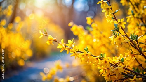 Winter Jasmine Watercolor Clipart: Bright Yellow Flowers in Serene Garden