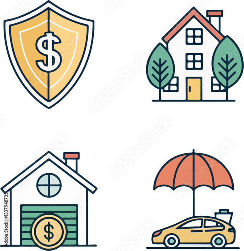 Insurance Services Icons Set – Vector Safety and Protection Symbols