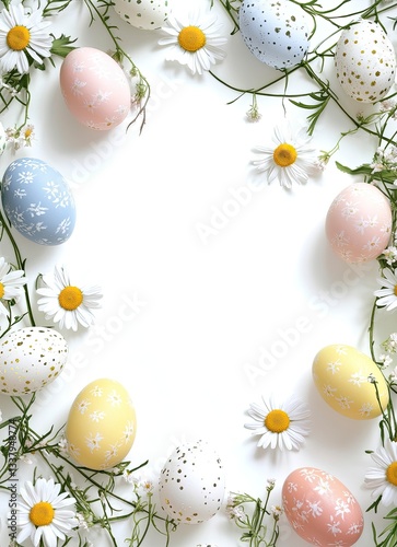 Easter Day Frame Beautiful Easter Egg Frame Print with Daisies A4 Size