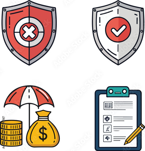 Insurance Services Icons Set – Vector Safety and Protection Symbols