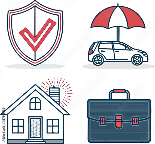 Insurance Services Icons Set – Vector Safety and Protection Symbols