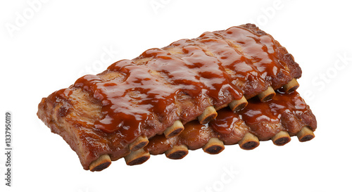 Delicious BBQ Pork Ribs Stacked on a White Background Ready to Eat
