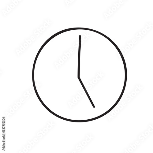 シンプルな手描きの時計　五時のモノクロ単品イラスト