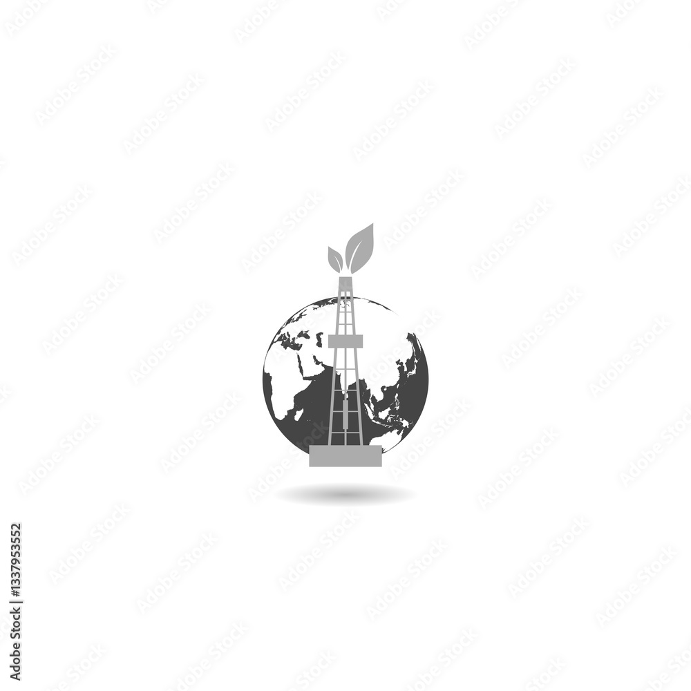 Eco oil rig earth logo with shadow Eco oil rig earth logo with shadow