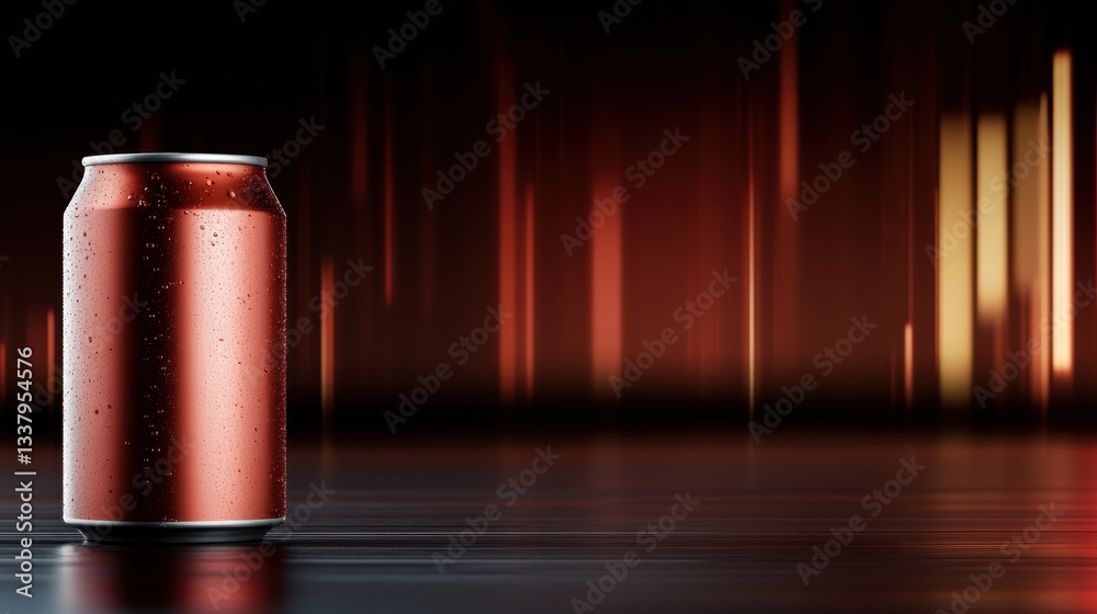 Red soda can with droplets on a blurred background. Red soda can with droplets on a blurred background.