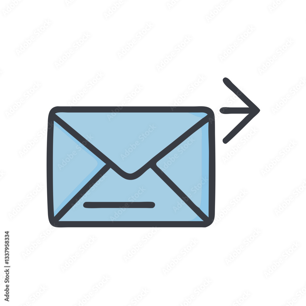 Mail envelope icon with arrow pointing right in flat design Mail envelope icon with arrow pointing right in flat design