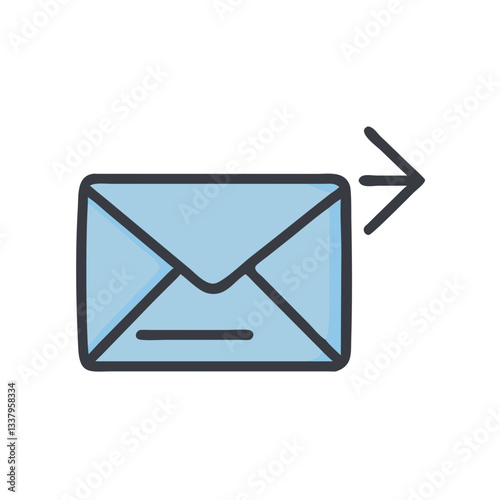 Mail envelope icon with arrow pointing right in flat design  