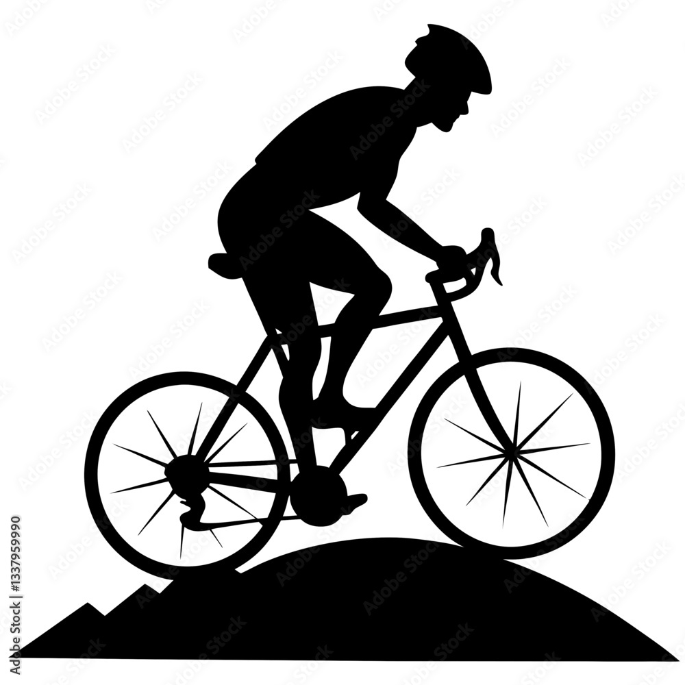 Silhouette of a cyclist riding on a mountain trail, symbolizing endurance and adventure Silhouette of a cyclist riding on a mountain trail, symbolizing endurance and adventure