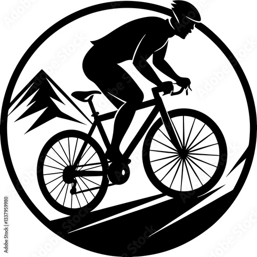 Silhouette of a cyclist riding on a mountain trail, symbolizing endurance and adventure 