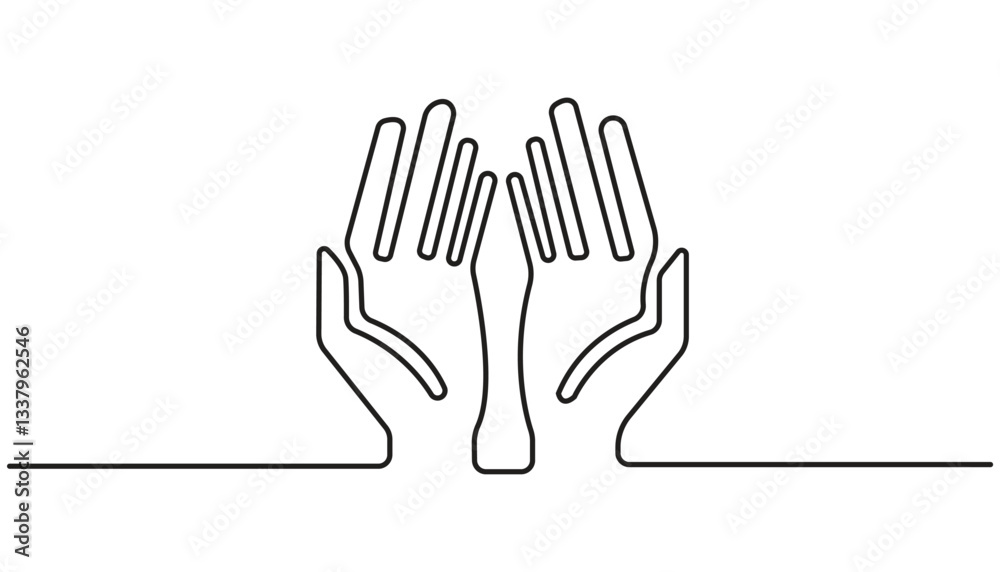 Obraz premium Praying hands one continuous line vector illustration isolated on transparent background. Religion, Christianity, faith, hope