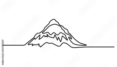 One continuous line drawing of mountain range landscape, simple line abstract design
