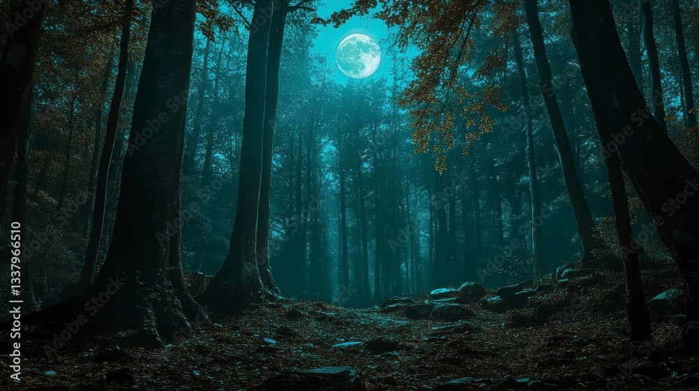 Fototapeta premium Enchanting Moonlight Path Through a Mystical Forest at Night